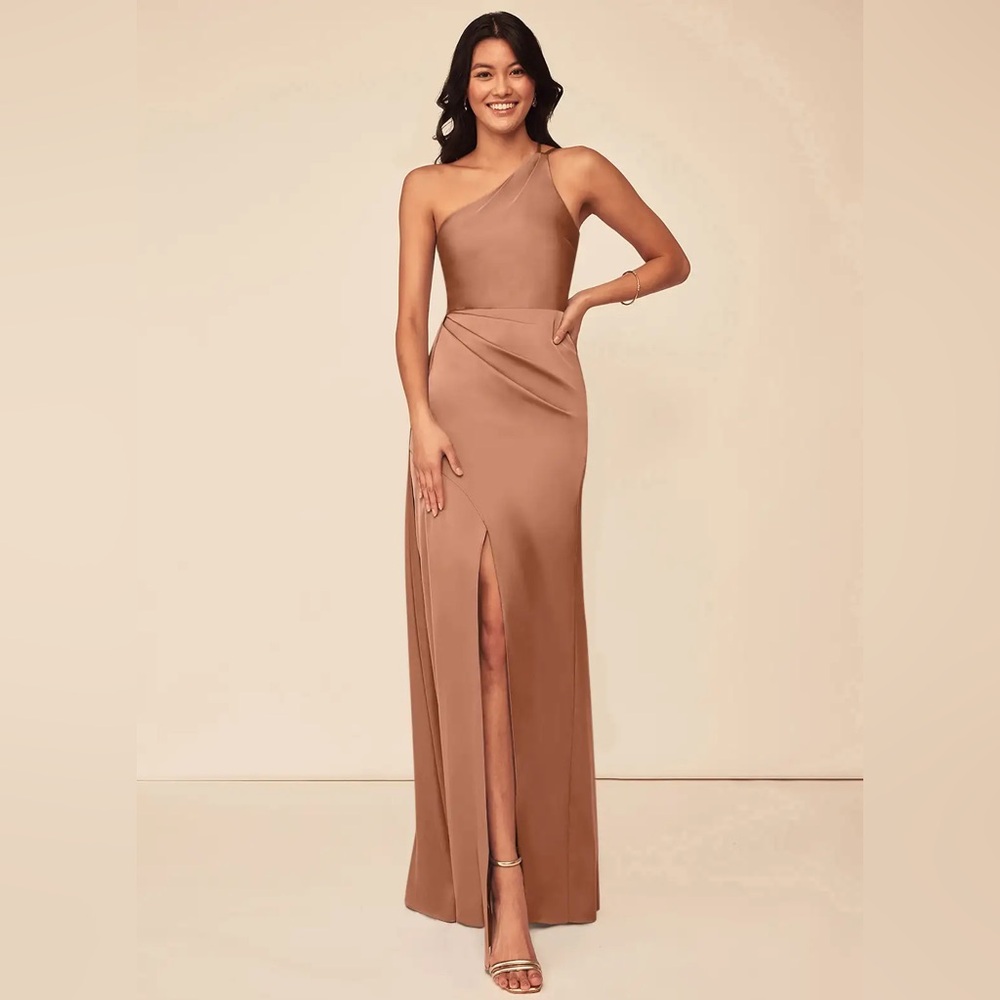 Azazie A-Line One Shoulder Satin Dress